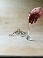 Handmade Raw Clay Handle Spoon - Speckled White Glaze, Spices, Small Servings, Tall, Short