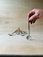 Handmade Raw Clay Handle Spoon - Speckled White Glaze, Spices, Small Servings, Tall, Short