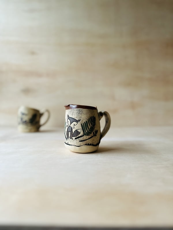 Hand-Stamped and Hand-Painted Fox Creamer - Slab-Built Small Pitcher