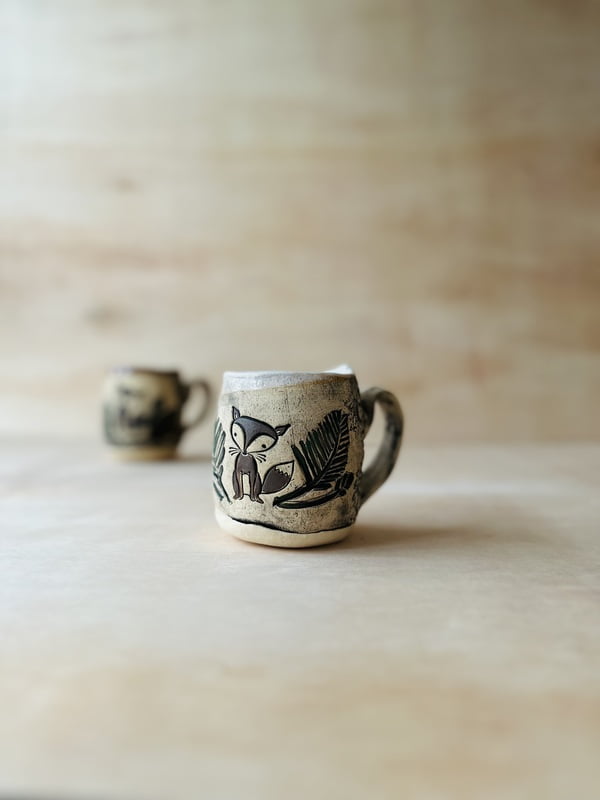 Hand-Stamped and Painted 12 Ounce Fox Mug