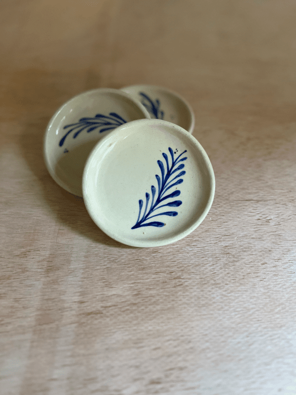 Trinket Dish Handmade Pottery Blue Leaf